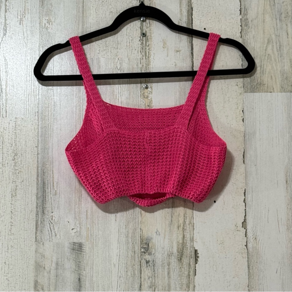 Two Piece Pink Knit Maxi Skirt and Cropped Sleeveless Top Knit Cover Up - Picture 3 of 16